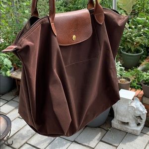 Longchamp “Le Pliage” large brown nylon Tote